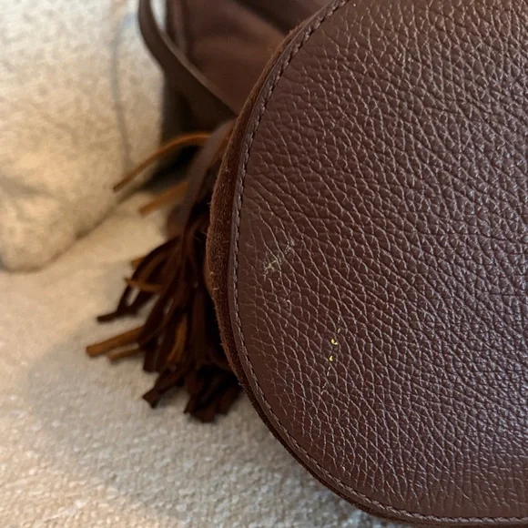 Ralph Lauren - Western Chic Brown Fringe Leather Bucket Bag - Picture 7 of 9